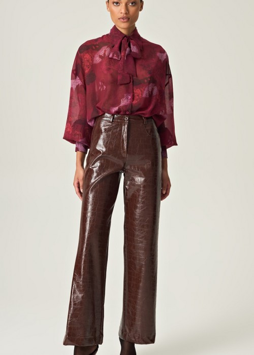 Eveleya Cocoa Croco Leather Pants